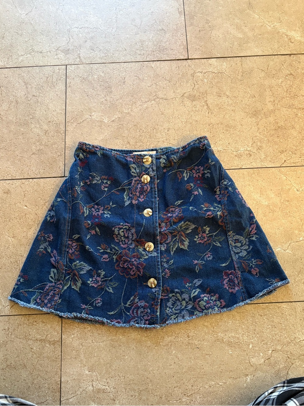 Urban Outfitters Blue Floral Button-Front A-Line Skirt
